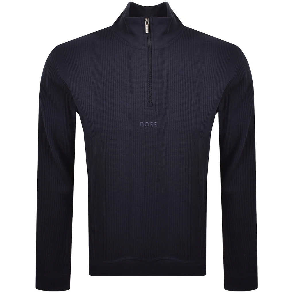 Hugo Boss BOSS Waffle Structure Quarter Zip Sweatshirt Navy